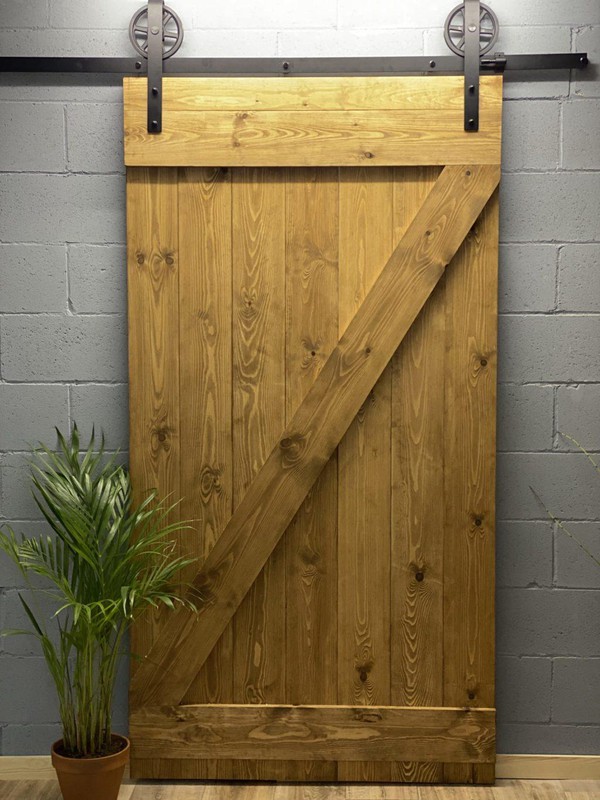 Porte coulissante intérieure en bois, porte de grange Oak 90 x 215 cm,  système ouvert noir