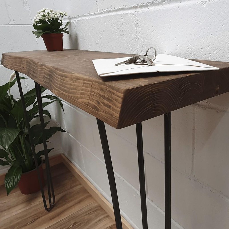 BLENOM Mesa consola recibidor o mesa de entrada de madera maciza sostenible  Aimana c/Irregular 100x23-25x91cm Nogal WN