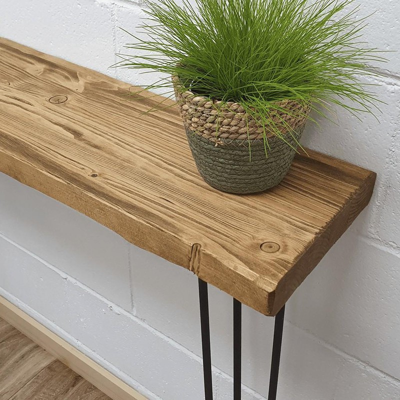 BLENOM Mesa consola recibidor o mesa de entrada de madera maciza sostenible  Aimana c/Irregular 100x23-25x91cm Nogal WN